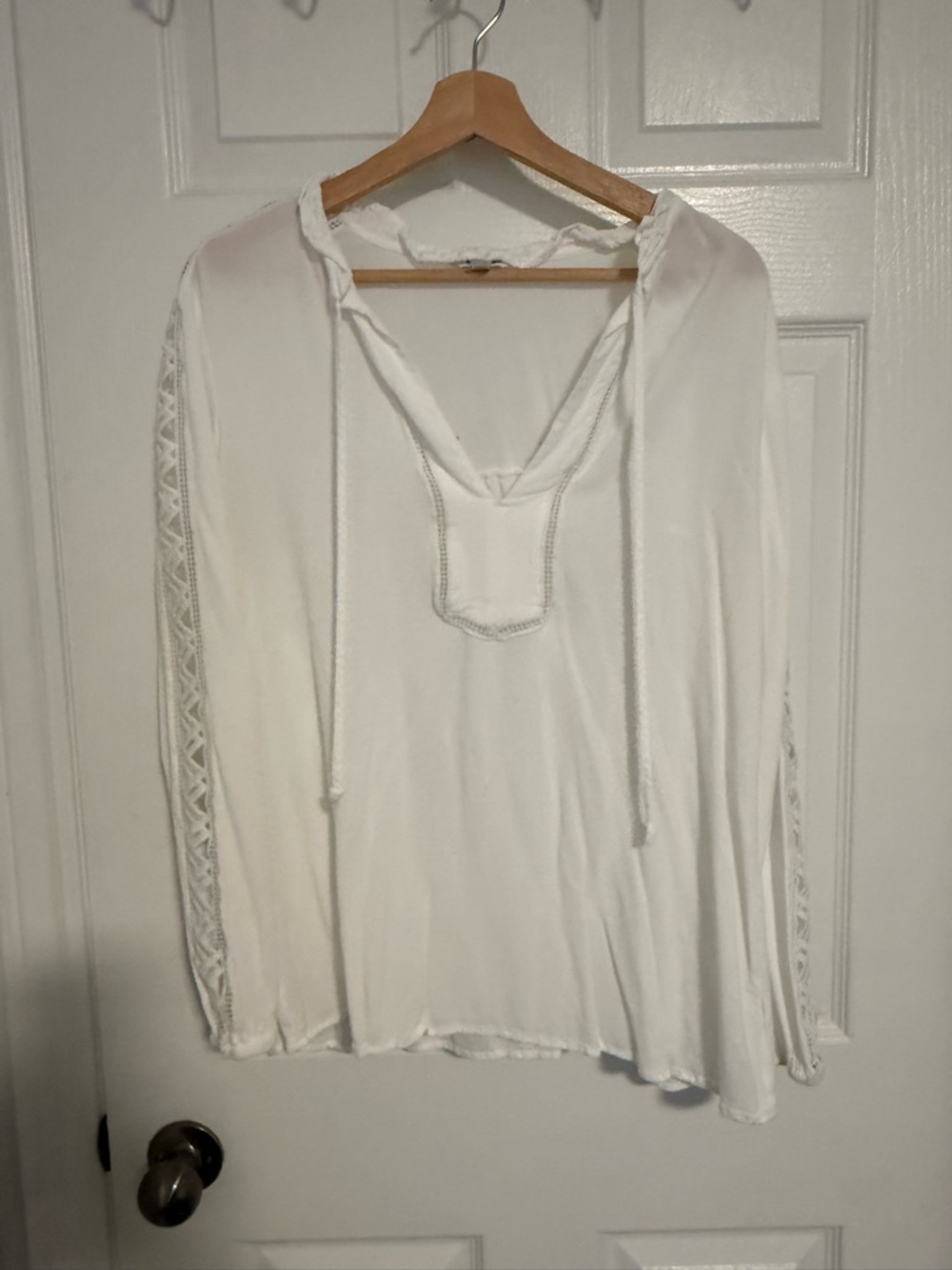 Express White V-Neck Blouse with Lace Trim